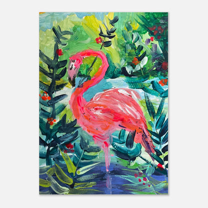 A colourful print of a flamingo painting
