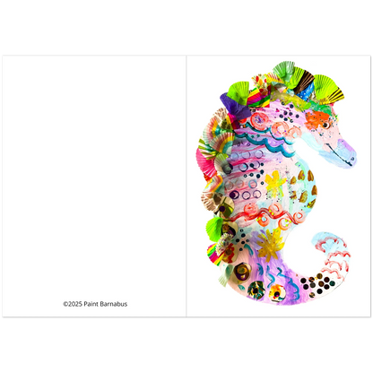 Colorful seahorse illustration with decorative elements on a white background
